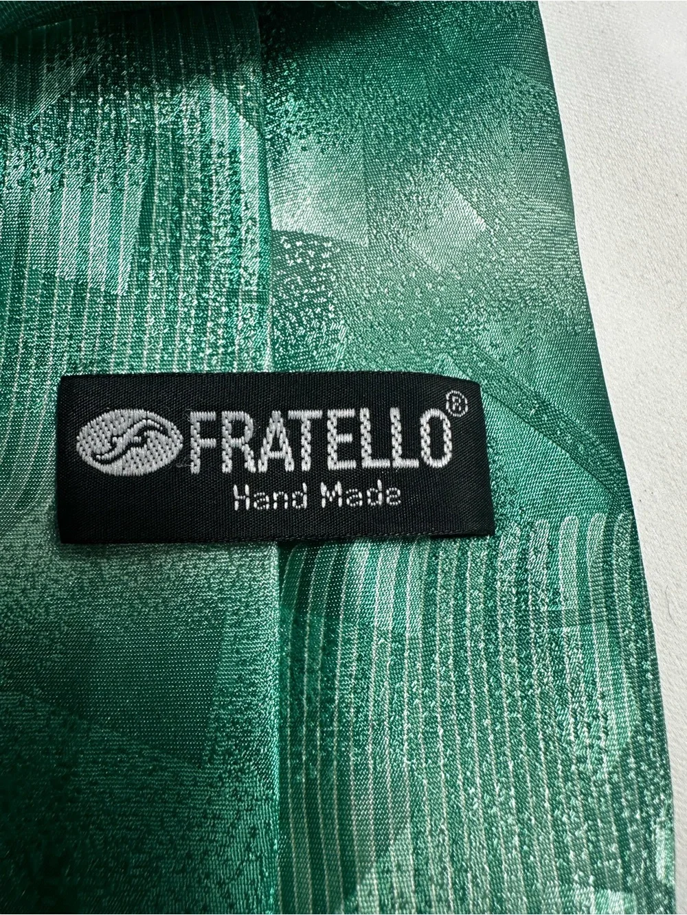 A47. Fratello Necktie Emerald Green Fold Black Abstract Geometric Hand Made Tie